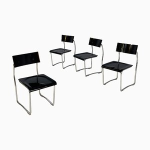 Chaises Modernes Lariana en Bois Noir et Métal attribuées à Terragni pour Zanotta, Italie, 1980, Set de 4