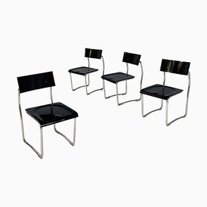Italian Modern Black Wood and Metal Lariana Chairs attributed to Terragni for Zanotta, 1980, Set of 4