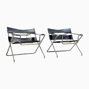 Black Leather D4 Lounge Chairs by Marcel Breuer, 1970s, Set of 2