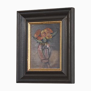 Blumen in einer Vase, Öl auf Leinwand, Gerahmt