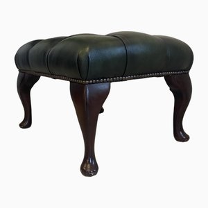 Chesterfield Green Leather Stool