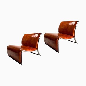 Set of Chromed Metal and Leather Armchairs by Vittorio Introini for Saporiti, 1965