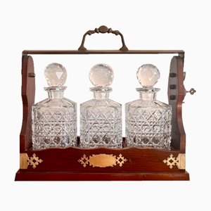 Antique Edwardian Mahogany Tantalus, 1900, Set of 3