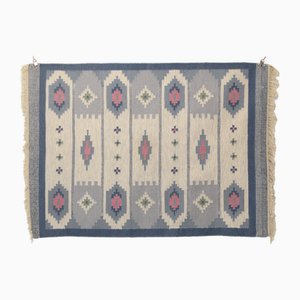 Swedish Kilim Rug in Blue and Pink, 1970