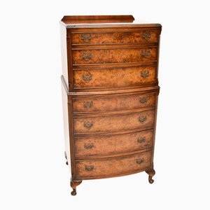 Vintage Burr Walnut Chest on Chest of Drawers, 1930s