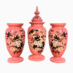 Antique Victorian Glass Vases, 1860, Set of 3