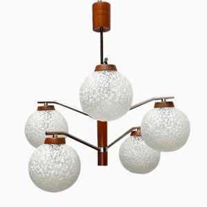 Mid-Century Space Age Wood and Glass Ceiling Lamp from Temde, Switzerland, 1960s