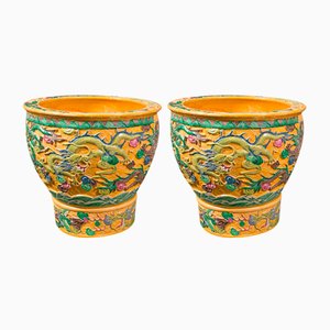 Large Vintage Chinese Planters in Ceramic, 1930s, Set of 2