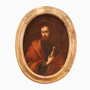 Italienischer Künstler, Ovales Porträt des Heiligen Paulus, 1650, Öl auf Leinwand, Gerahmt