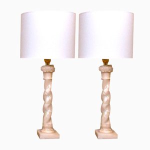 Grandes Lampes de Bureau en Albâtre Blanc par Nordic Company, de Nordiska Kompaniet, Suède, Set de 2