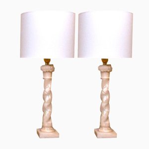 Large Swedish White Alabaster Table Lamps by Nordic Company, from Nordiska Kompaniet, Set of 2