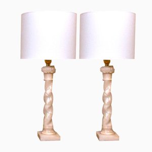 Large Swedish White Alabaster Table Lamps by Nordic Company, from Nordiska Kompaniet, Set of 2