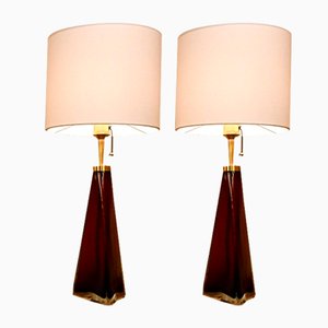 Große schwedische Modell Rd1319 Tischlampen aus Kunstglas von Carl Fagerlund für Orrefors, 1950er, 2er Set