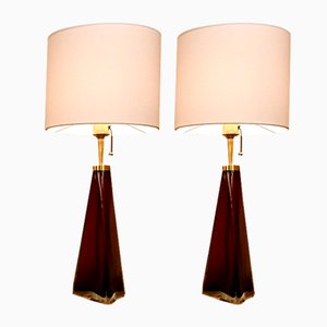 Large Swedish Art Glass Model Rd1319 Table Lamps by Carl Fagerlund for Orrefors, 1950s, Set of 2
