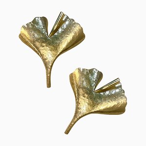 Italian Brass Leaf Wall Sconces by Simoeng, Set of 2