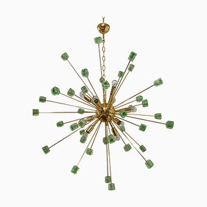 Grüner Cubes Murano Glas Gold Sputnik Kronleuchter von Simoeng