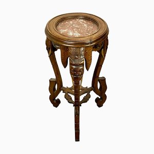 Antique Carved Wood Side Table with Marble Top