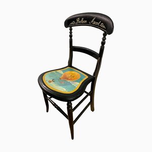 Antique English Chair with Hand Painted Decoration of Ballon Ascent, 19th Century