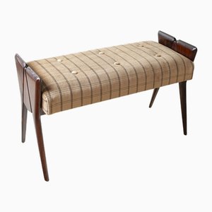 Bench in Walnut with Velvet Seat in the style of Ico Parisi, 1950s