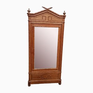 Bamboo Oak Barrel Wardrobe with Chiseled Mirror, 1890s