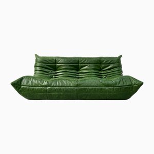 Vintage Togo 3-Seater Sofa in Forest Green Leather by Michel Ducaroy for Ligne Roset