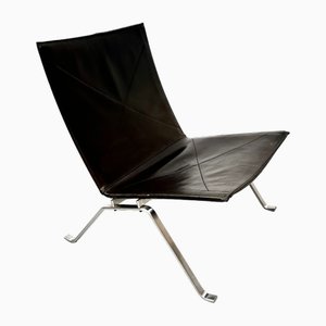 Poltrona Pk22 danesa de cuero negro de Poul Kjærholm para Fritz Hansen, 2012