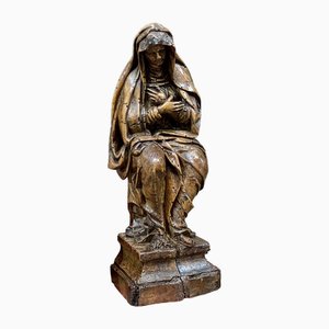 Wooden Virgin in Carved Poplar, 1800s