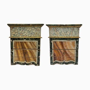 Italian Lacquered Faux Marble Bedside Tables, Early 20th Century, Set of 2