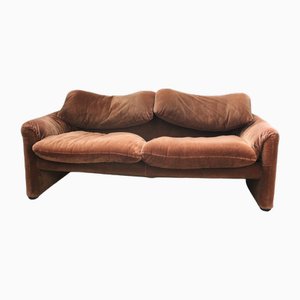 Brown Velvet Maralunga Sofa by Vico Magistretti for Cassina, Italy, 1979