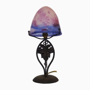 Art Deco French Mushroom Glass Lamp Wrought Iron and Glass Paste, 1930s