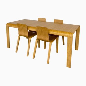 Bamboo Dining Set Table and Chairs by Henrik Tjaerby for Artek Studio, Set of 5