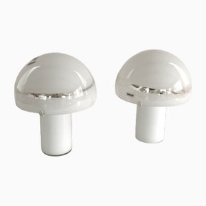 Italienische Mid-Century Mushroom Tischlampen aus weißem Muranoglas von Mazzega, 1970er, 2er Set