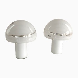 Mid-Century Italian Mushroom Table Lamps in White Murano Glass from Mazzega, 1970s, Set of 2