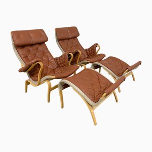 Pernilla 69 Lounge Chair with Ottoman by Bruno Mathsson for Dux, 1990s, Set of 4