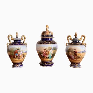 Victorian Royal Vienna Vase Garnitures, 1880s, Set of 3