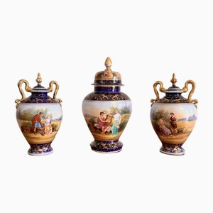Viktorianische Royal Vienna Vasengarnituren, 1880er, 3er Set