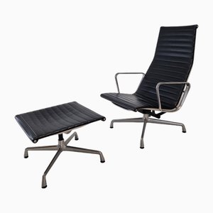 Model Ea 124 + 125 Vitra Lounge Chair and Ottoman by Charles & Ray Eames, 1999, Set of 2