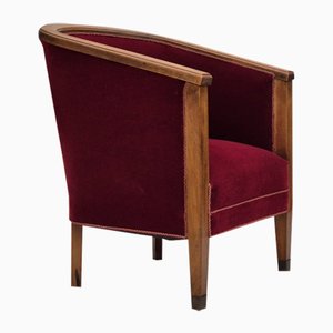 Fauteuil en Hêtre & Velours, Danemark, 1950s