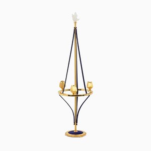 Candlestick in Gilded Brass and Velvet