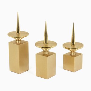 Gilded Brass Candlesticks, Set of 3