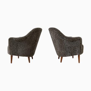 Midcentury Modern Sheepskin Lounge Chairs by Carl Malmsten, 1950s, Set of 2