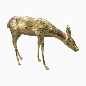 Mid-Century Modern Brass Standing Doe Deer Sculpture, 1970s