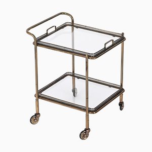 Mid-Century French Brass and Crystal Serving Bar Cart from Maison Jansen, 1950s