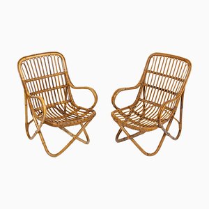 Mid-Century Armlehnstühle aus Bambus & Rattan im Stil von Tito Agnoli, Italien 1960er