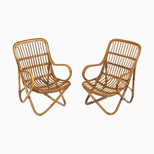 Mid-Century Bamboo and Rattan Armchairs in the style of Tito Agnoli Style, Italy 1960s