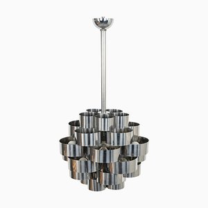 Mid-Century Chandelier in Aluminum and Steel attributed to Max Sauze for Sciolari, Italy, 1970s