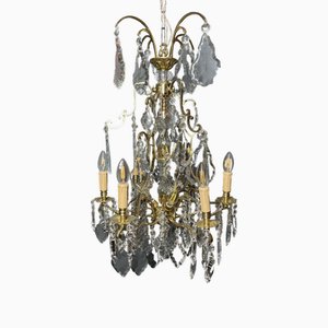 Brass and Glass Six Branch Chandelier