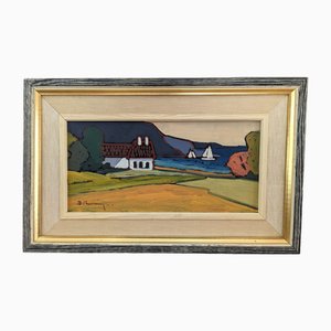 House by the Bay, Oil Painting, Framed