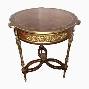 Table d'Appoint Louis XVI Antique avec Bords en Bronze