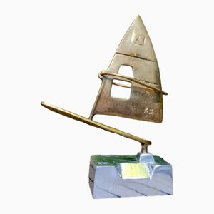 Vintage Brutalist Aluminium and Bronze Boat Sculpture by David Marshall, 1980s